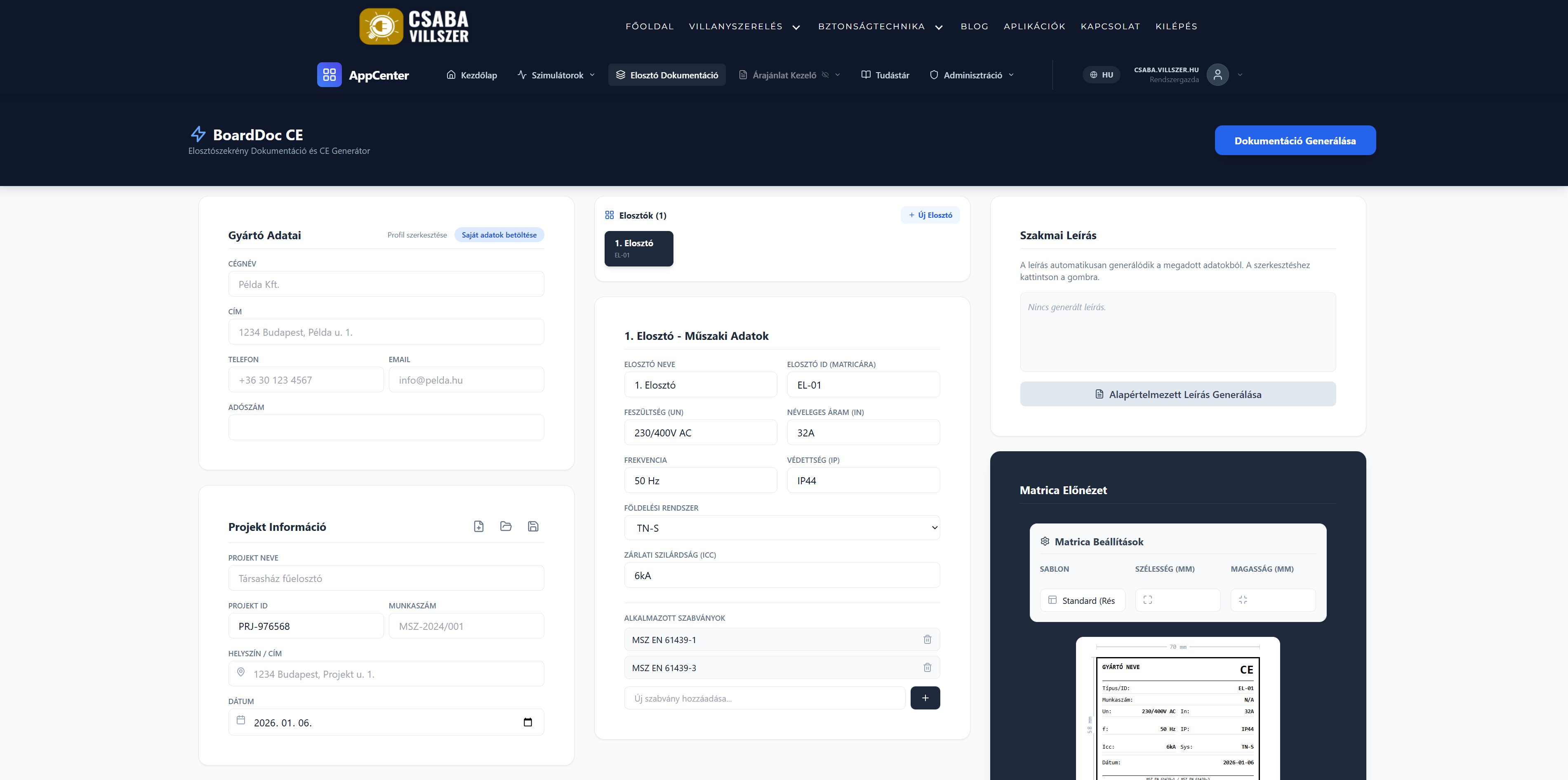 Előnézet-Elosztó dokumentáció szerkesztő